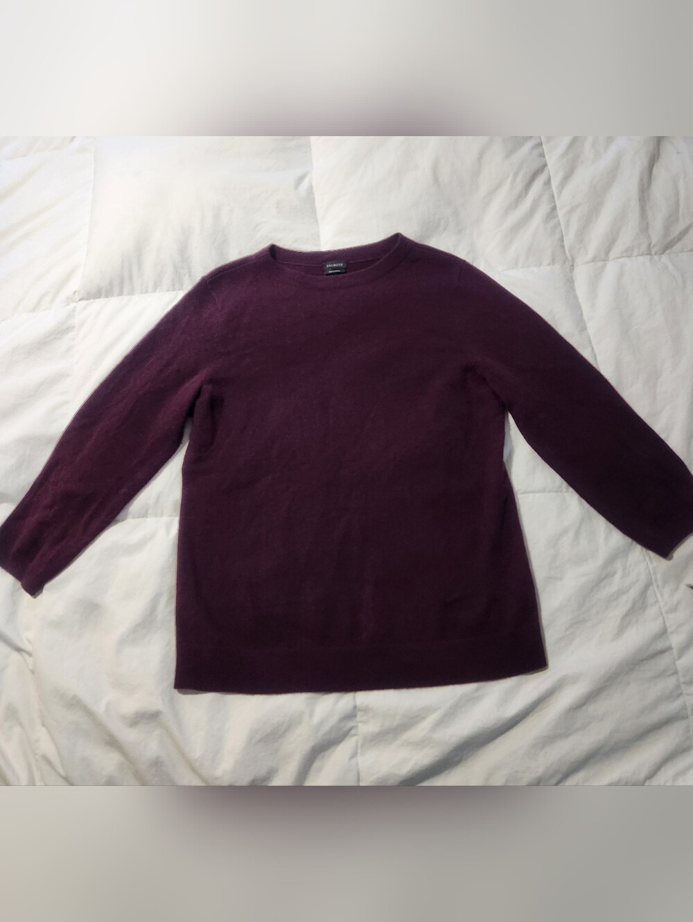 Talbots Size L Burgundy Wine 100% Cashmere Crew Neck 3/4 Sleeve Soft Sweater